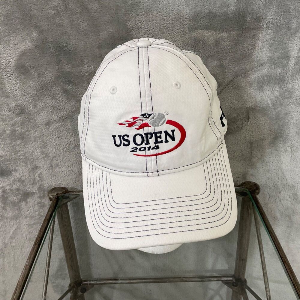 US Open 2014 Ball Cap Hat OSFM adj. Hook n Loop White With Red & Blue Logo